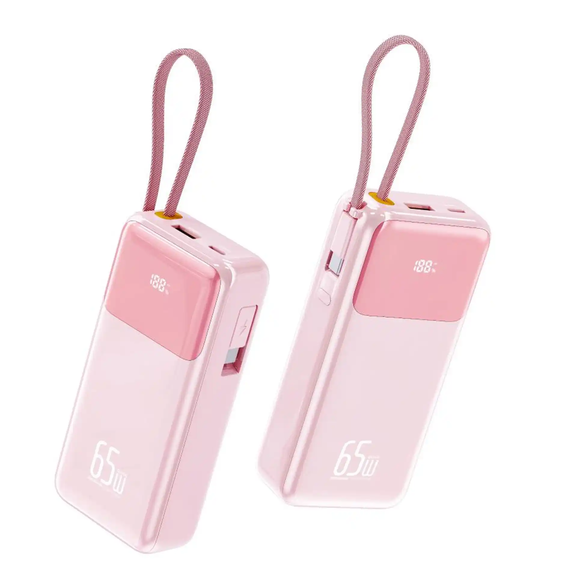 WOP27 65W Semi-Solid-State Power Bank 20000mAh with triple retractable cables, Type-C1/C2/C3, PC+ABS shell, high power output