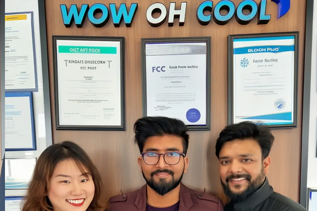 Engineer reviewing CE, FCC, and RoHS certificates to ensure WOWOHCOOL chargers meet global safety and compliance standards.